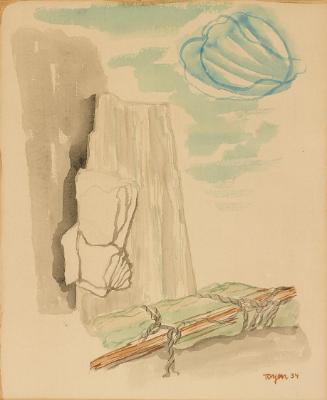 Toyen, Surreale Landschaft, 1934, Aquarell auf Papier, 31 × 25,5 cm, Dauerleihgabe Sammlung Rot…