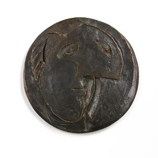 Emil Filla, Der Dichter Vítězslav Nezval, 1938, Bronze, 21 × 21 × 1,5 cm, Dauerleihgabe Sammlun…
