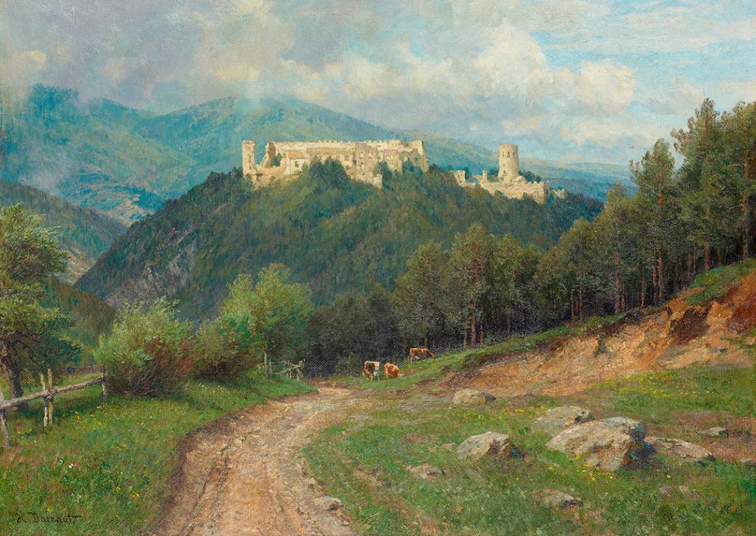 Hugo Darnaut, Die Ruine Starhemberg im Piestingtal, um 1906, Öl auf Leinwand, 65 x 89,5 cm, Bel ...