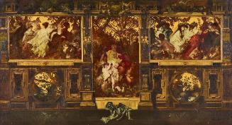 Hans Makart, Moderne Amoretten – Entwurf zur Dekoration einer Wand, 1868, Öl auf Leinwand und F…