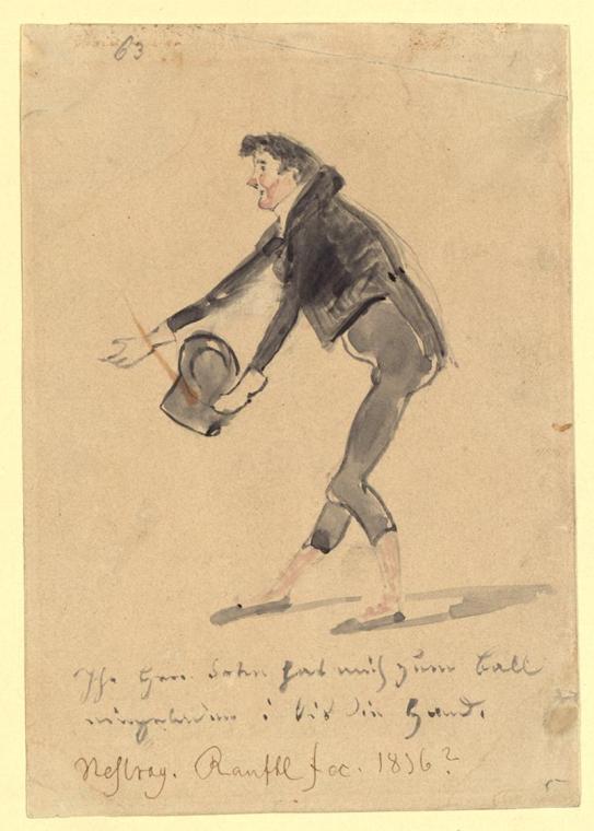 Johann Matthias Ranftl, Johann Nestroy in der Rolle des Blasius Rohr, um 1840, 13,5 × 9,5 cm, B…