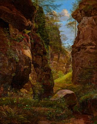 August Heinrich, Felsenschlucht im Uttewalder Grund in der Sächsischen Schweiz, 1820, Öl auf Le ...