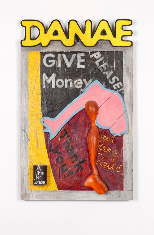 Kurt Hüpfner, Danae, 1968, Holz, Blech, Papier, Acrylfarbe, 100 × 62 × 12 cm, Schenkung aus Pri…