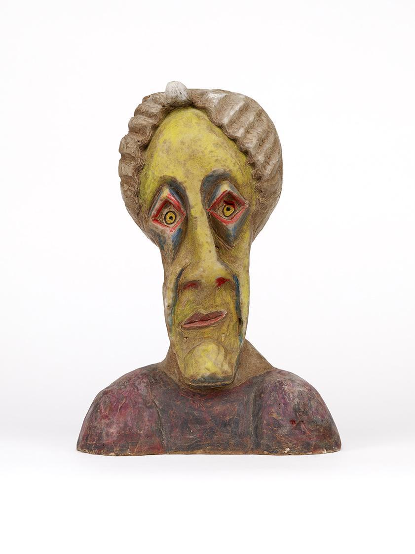 Kurt Hüpfner, Wahrsagerin, 1994, Terrakotta, Engobe, Gips, Pigmentfarbe, Öl, 35,5 × 25 × 13 cm,…