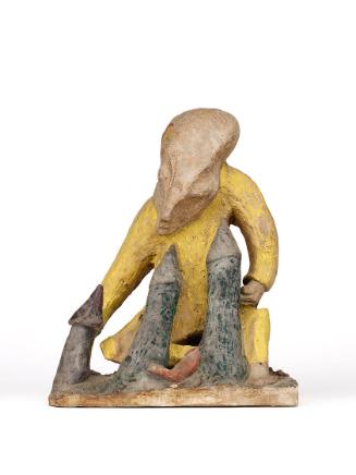 Kurt Hüpfner, Knabe mit verrutschtem Scheitelauge, 1995, Gips, Pigmentfarbe, Öl, 42 × 33 × 17 c…
