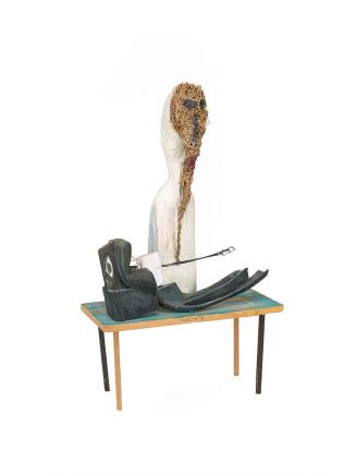 Kurt Hüpfner, Munir, 1982, Holz, Gips, Ölfarbe, Draht, 69 × 41,5 × 18,5 cm, Belvedere, Wien, In ...