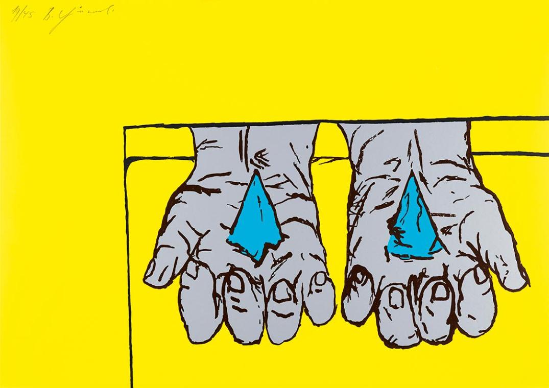 Bruno Gironcoli, Arbeit tut weh, 2003, Originalseriegraphie in vier Farben von Hand gedruckt au…