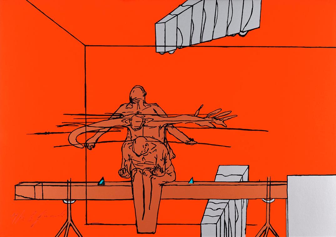 Bruno Gironcoli, Einrichtung, 2003, Originalseriegraphie in vier Farben von Hand gedruckt auf g…