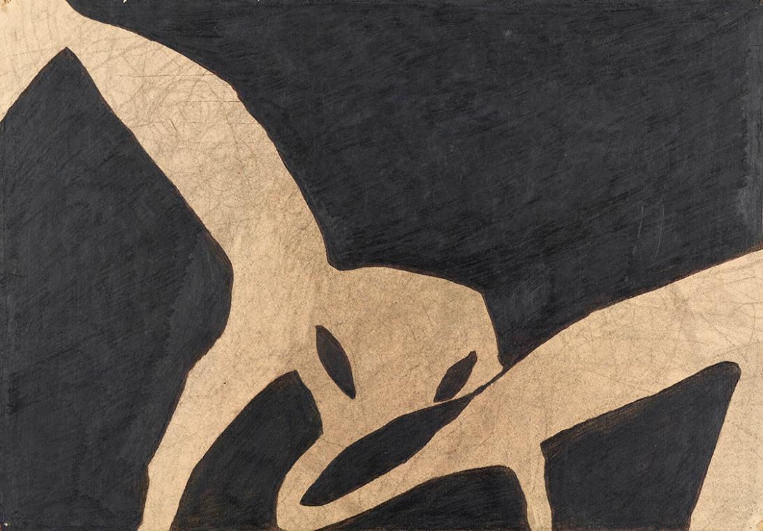 Kurt Hüpfner, Zimmerwandzeichnung, 1962, Graphit, Tusche laviert auf Packpapier, 42,9 × 62 cm, …