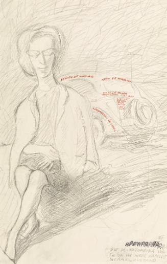 Kurt Hüpfner, Die Hl. Katharina von Siena vor ihrer Kapelle Normalzustand, 1972, Bleistift, Bun…