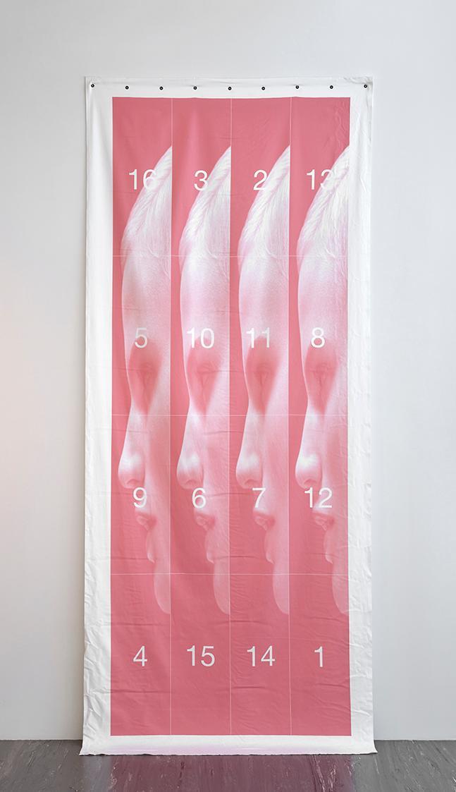 Nick Oberthaler, Untitled (Melancholia II), 2014, Latexdruck auf Baumwollleinen, 340 × 145 cm, …