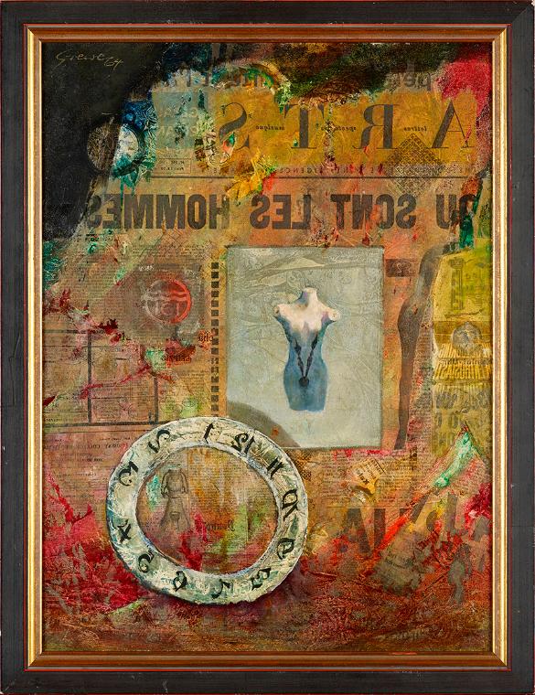 Otto S. Grewe, Où sont les hommes?, 1964, Miroitage und Öl auf Hartfaserplatte, 57,8 × 43 cm, B…