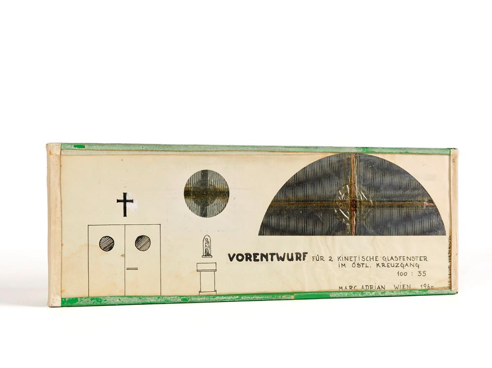 Marc Adrian, Vorentwurf für zwei kinetische Glasfenster, 1960, Transparentfolien hinter Glas, T…