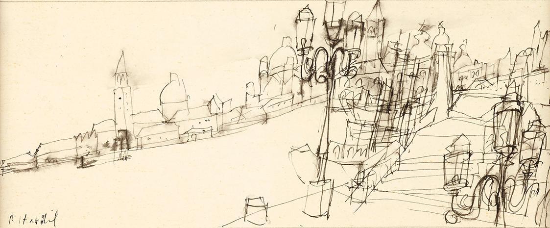 Rudolf Hradil, Venedig, undatiert, Tusche auf Papier, 8,5 × 20 cm, Belvedere, Wien, Inv.-Nr. 11…