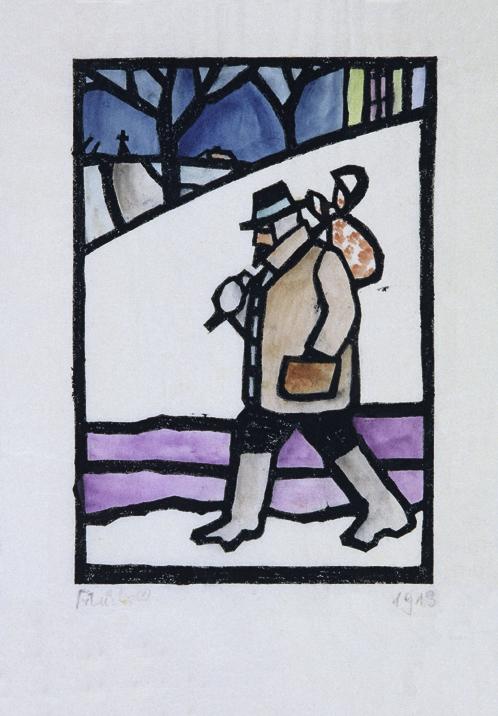 Franz von Zülow, Wanderer in Schneelandschaft, 1913, Holzschnitt, 30,5 x 21 cm, Belvedere, Wien ...