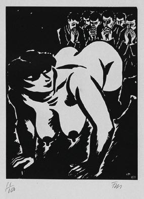 Frans Masereel, Knieende (aus der Folge "Expiations", Paris), 1933, Holzschnitt, Plattenmaße: 2…