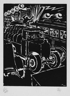 Frans Masereel, Straße (aus der Folge "Expiations", Paris), 1933, Holzschnitt, Plattenmaße: 25 …