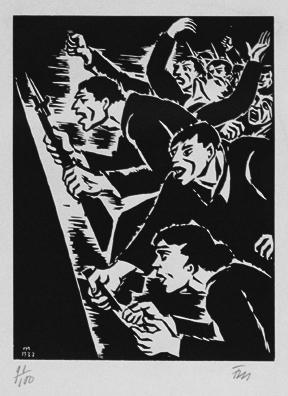 Frans Masereel, Angriff (aus der Folge "Expiations", Paris), 1933, Holzschnitt, Plattenmaße: 25…