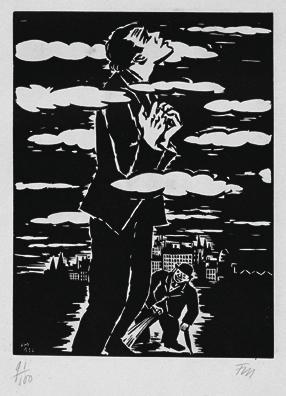 Frans Masereel, Griff nach den Sternen (aus der Folge "Expiations", Paris), 1933, Holzschnitt, …