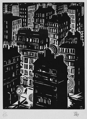 Frans Masereel, Großstadt (aus der Folge "Expiations", Paris), 1933, Holzschnitt, Plattenmaße: …