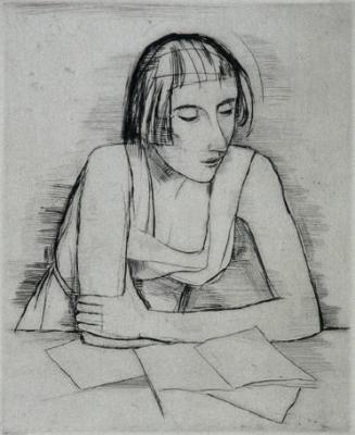 Carl Hofer, Beim Lesen, um 1924, Radierung, 21,5 x 17,8 cm (Platte); 44,6 x 34,1 cm (Blatt), Be…