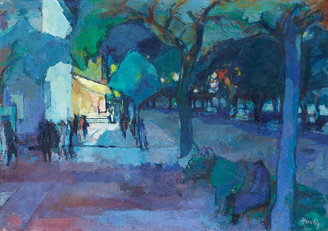 Fred Hartig, Straße bei Nacht, undatiert, Öl auf Leinwand, 68 x 94 cm, Artothek des Bundes, Dau…
