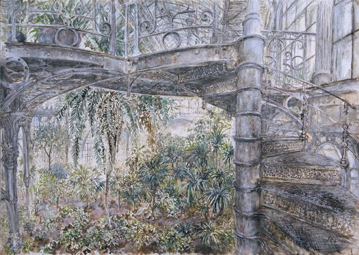 Günter Fritsch, Palmenhaus, 1986, Mischtechnik auf Papier, 51 x 73 cm, Belvedere, Wien, Inv.-Nr…