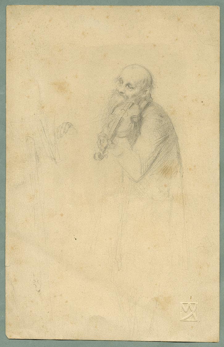 Max Kurzweil, Geigenspieler, um 1894/1895, Bleistift auf Papier, 22,9 × 14,6 cm, Belvedere, Wie…