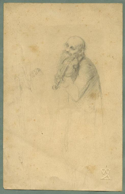 Max Kurzweil, Geigenspieler, um 1894/1895, Bleistift auf Papier, 22,9 × 14,6 cm, Belvedere, Wie…