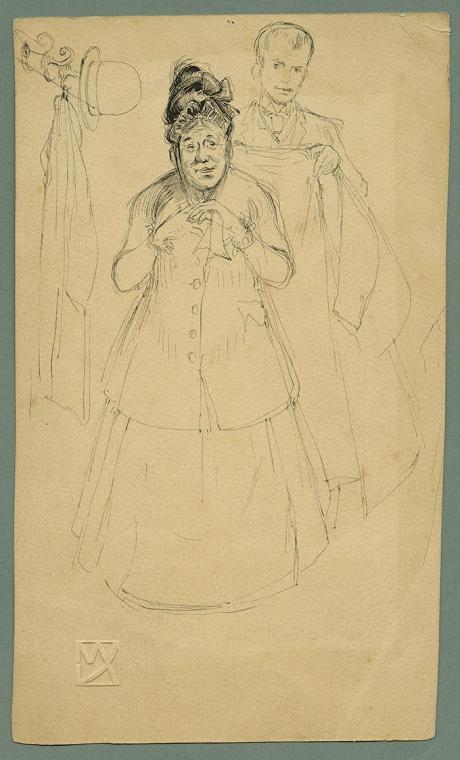 Max Kurzweil, Szene in einer Garderobe, um 1890, Tusche in Schwarz (recto), Bleistift (verso), …
