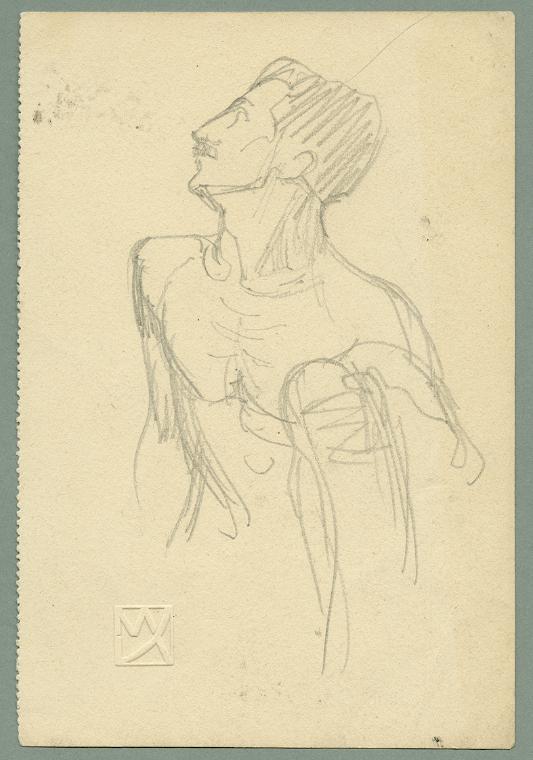 Max Kurzweil, Männlicher Halbakt, linke Hand am linken Knie, um 1895/1900, Bleistift auf Papier…
