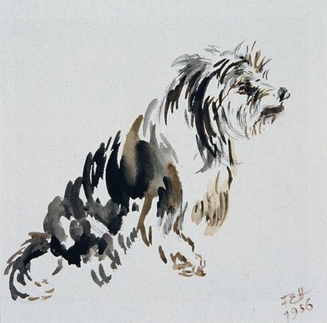 Fritzi Ecker-Houdek, Sitzender Hund, 1956, Wasserfarbe auf Papier, 14 x 14 cm, Belvedere, Wien,…