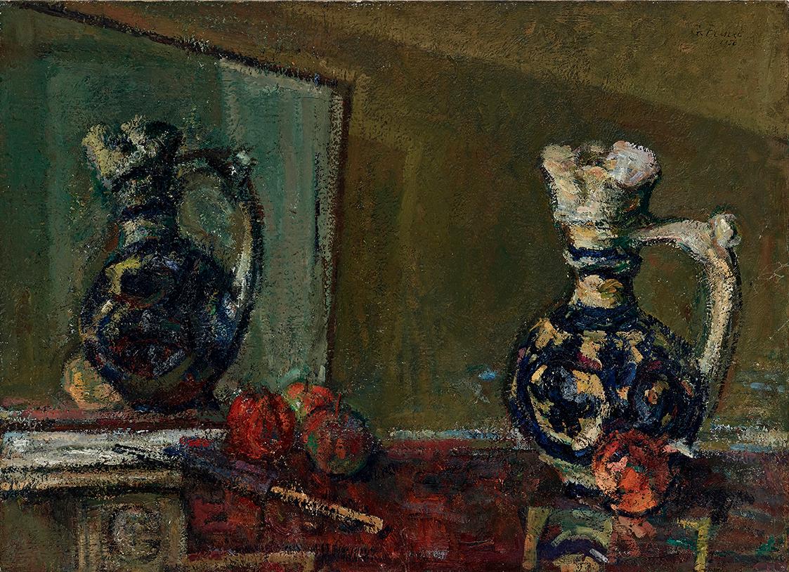 Gerhart Frankl, Stillleben mit Krug und Spiegel, 1956, Öl und Tempera auf Leinwand, 53,5 × 74 c…