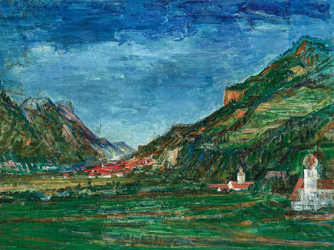 Gerhart Frankl, Blick gegen Schwaz – Tirol, 1935, Öl auf Leinwand, 48 × 63,5 cm, Schenkung Gerh…