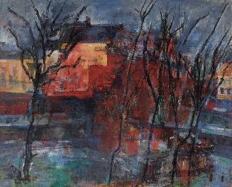 Gerhart Frankl, London, Garten und Häuser II, 1946, Öl auf Leinwand, 54,5 × 68 cm, Schenkung Ge…
