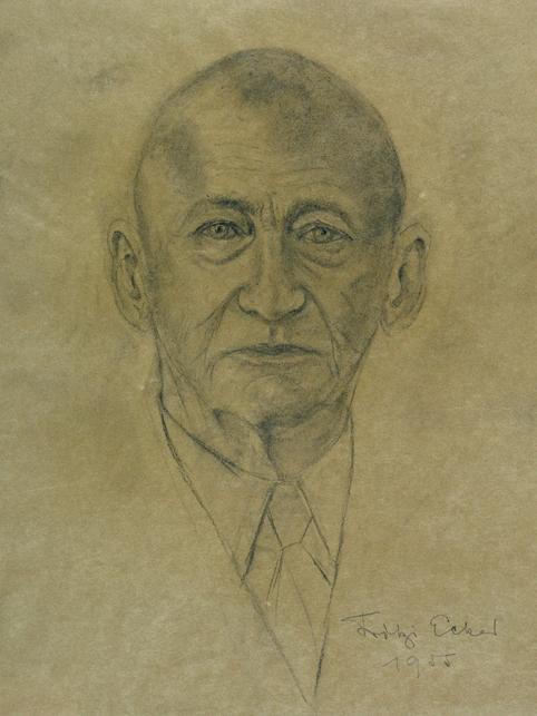 Fritzi Ecker-Houdek, Herrenbildnis, 1955, Bleistift, Kohle auf Papier, 50 x 45 cm, Belvedere, W…