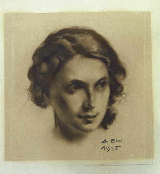 August Eduard Wenzel, Mädchen en face, 1935, Bister auf Papier, 46 x 44 cm, Belvedere, Wien, In…