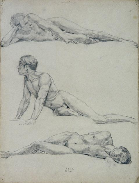 August Eduard Wenzel, Akte dreier liegender Männer, 1923, Bleistift auf Papier, 40 x 30 cm, Bel…