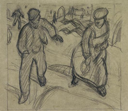 Alfons Walde, Unterwegs, undatiert, Blei auf Packpapier, 22,5 x 25,7 cm, Belvedere, Wien, Inv.-…