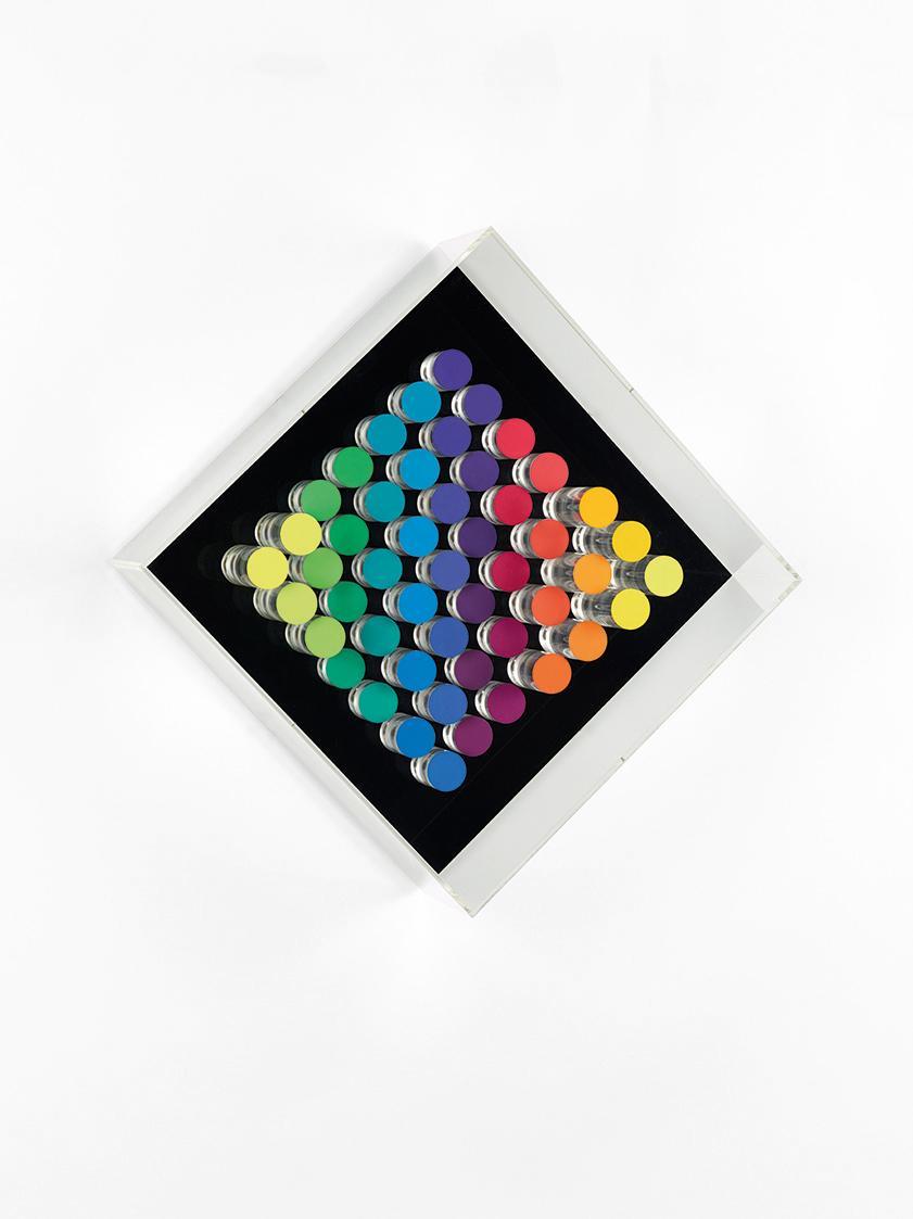 Edgar Knoop, Farbprofil, 1974, Plexiglas, Acrylfarbe, Diagonal aufgehängt: 49 × 49 × 14,5 cm, B…