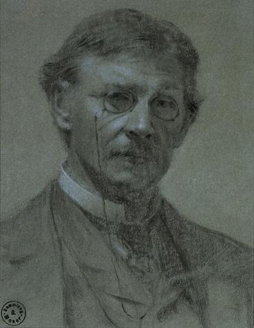 Leopold Carl Müller, Selbstbildnis, Kreide, weiß gehöht auf grünlichem Tonpapier, 22 x 17 cm, B…