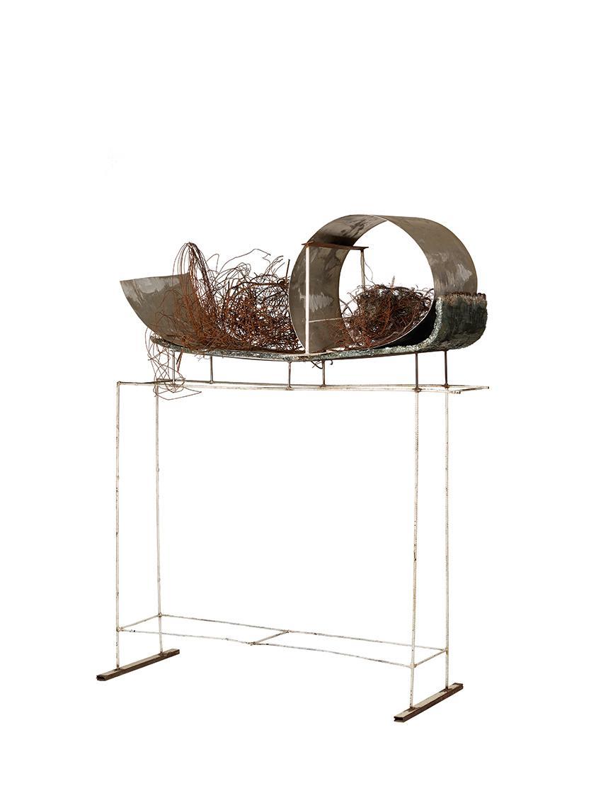 Rudolf Polanszky, Konfusionsskulptur / Deformationsverdrahtung, 2014, Eisen, Aluminium, Eisendr…