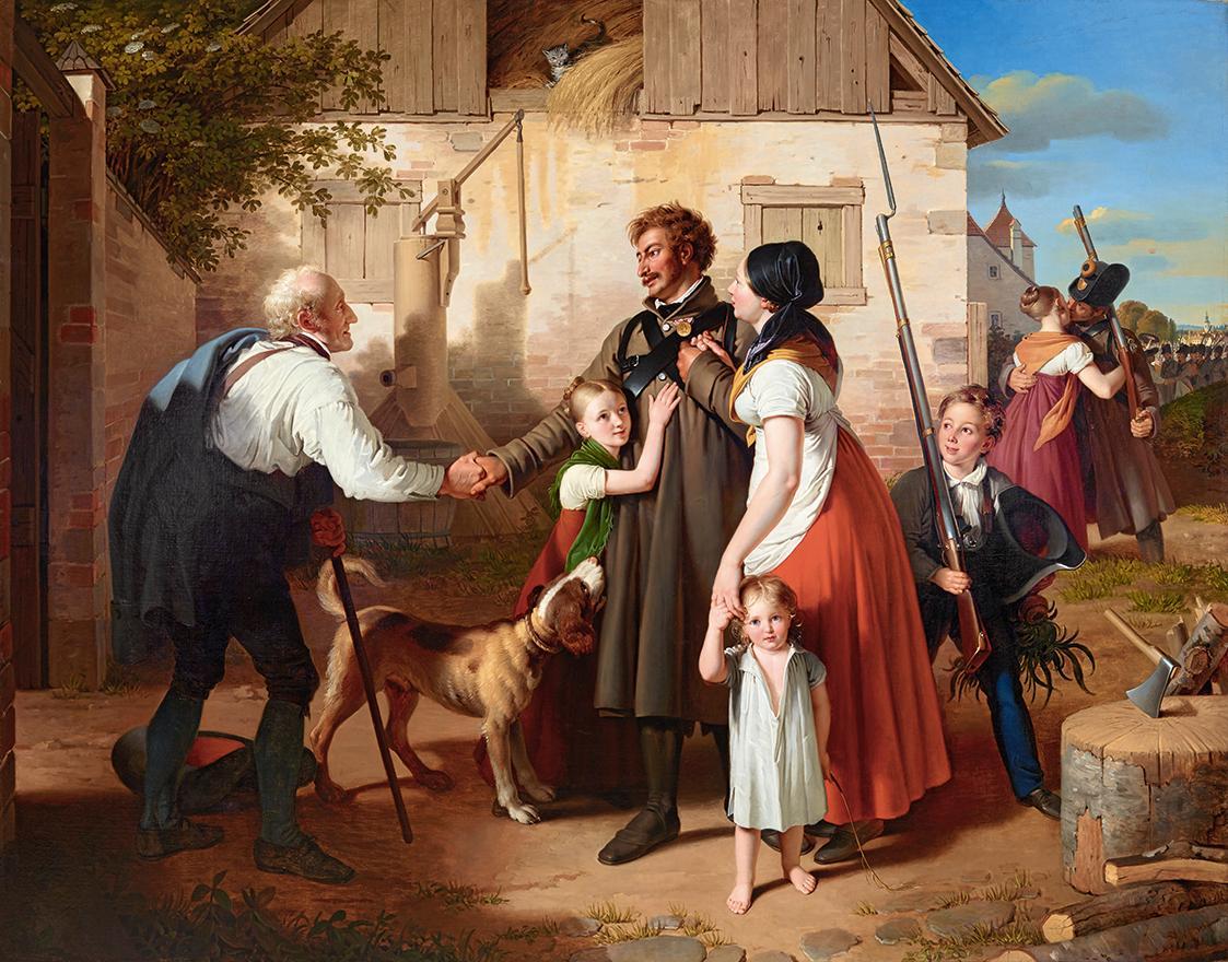 Johann Peter Krafft, Die Heimkehr des Landwehrmannes, 1820, Öl auf Leinwand, 280 x 360 cm, Belv…