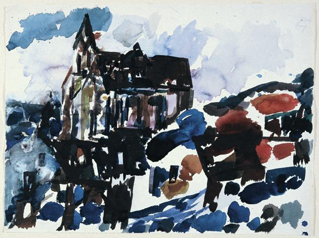 Gustav Hessing, Die Dorfkirche, 1969, Aquarell auf Papier, 48 x 65 cm, Belvedere, Wien, Inv.-Nr ...