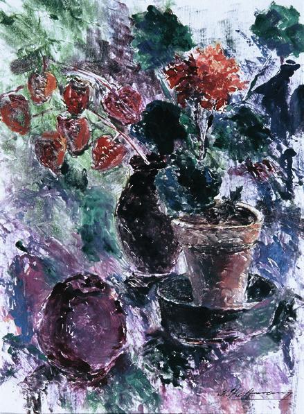 Karl Hoffmann, Stillleben mit Judenkirschen, 1972, Monotypie, 44 x 40,7 cm, Belvedere, Wien, In…