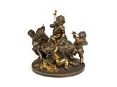 Viktor Oskar Tilgner, Tafelaufsatz: Ziegenbock mit Amoretten, um 1890, Bronze, versilbert und t ...