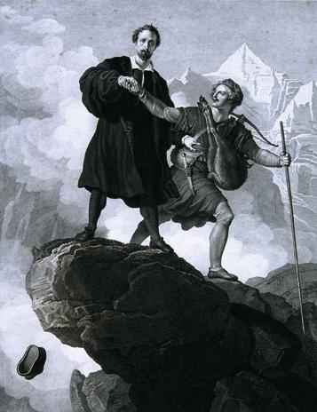 Carl Heinrich Rahl nach Johann Peter Krafft, Manfred und der Gemsenjäger, nach 1821, Kupferstic ...