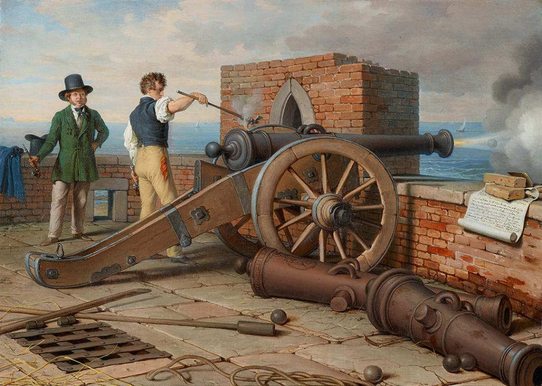Johann Peter Krafft, Künstlerfreunde lösen einen Kanonenschuss auf der Festung Michele bei Osti…