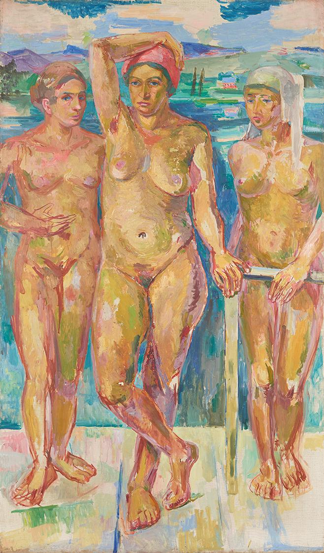 Felix Esterl, Drei Akte vor einem See, um 1928, Öl auf Leinwand, 190 × 112 cm, Belvedere, Wien,…