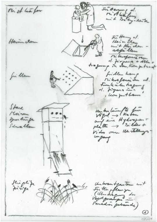 Cornelius Kolig, Entwurfskizze, 2003, Bleistift auf Polyesterfolie, 29,8 × 20,9 cm, Belvedere,  ...